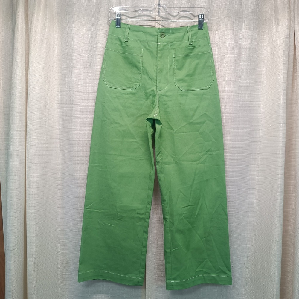 GIGIO USA Women Apple Green Wide Leg Cropped Pants High Waist Small NWT Casual